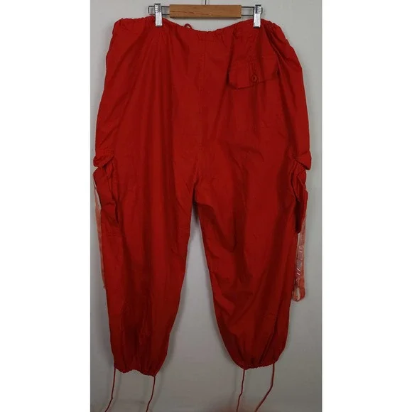 Y2K UFO RED PARACHUTTE CARGO PANTS UTILITY STREETWEAR HIP-HOP RAVE.SZ XL - Picture 2 of 9